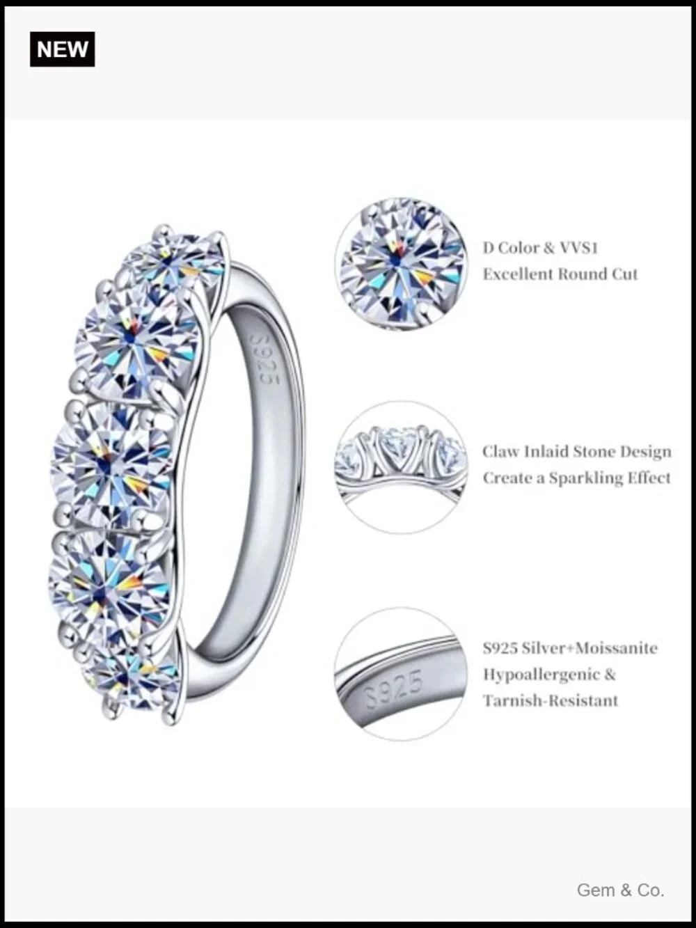 3.6CT Moissanite Engagement Ring, D Color VVS1, 925 Sterling Silver, 18K White
